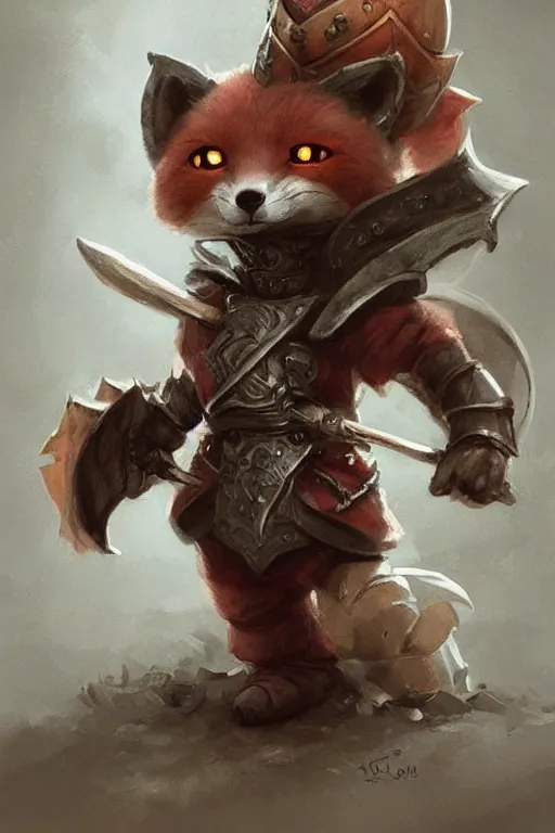 Image similar to cute little anthropomorphic foxy knight wearing a cape and a crown, tiny, small, miniature fox, baby animal, short, pale blue armor, cute and adorable, pretty, beautiful, DnD character art portrait, matte fantasy painting, DeviantArt Artstation, by Jason Felix by Steve Argyle by Tyler Jacobson by Peter Mohrbacher, cinematic lighting