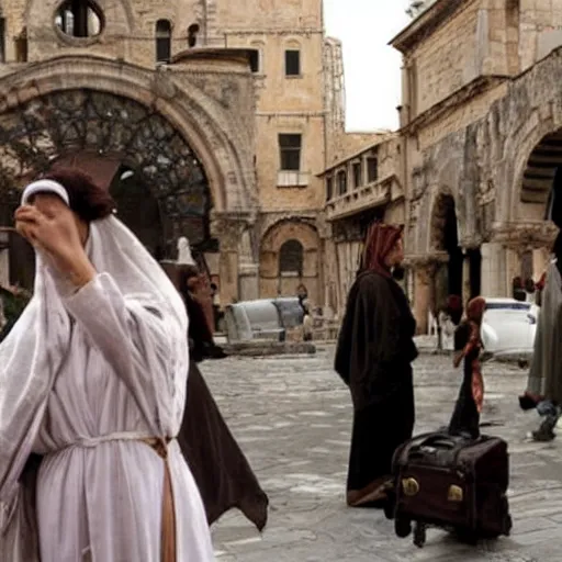 Image similar to scene from a 2 0 1 0 film set in ancient constantinople showing a woman using public transport