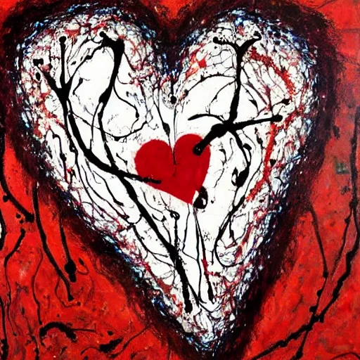 Image similar to anatomically correct! human heart, real heart, not just a heart symbol, anatomic, painting by jackson pollock