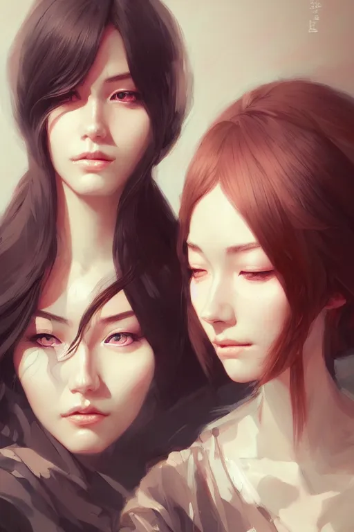 Prompt: portrait of two wise and very beautiful women reviewing some texts, art by guweiz, detailed eyes, intricate, elegant, highly detailed, smooth, sharp focus, artstation