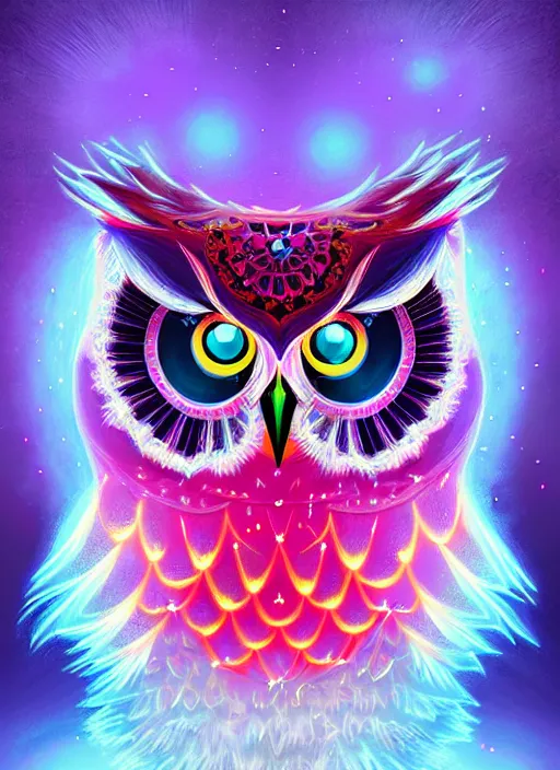 Image similar to symmetry!! product render poster vivid colors divine proportion owl, ice and snow, glowing fog intricate, elegant, highly detailed, digital painting, artstation, concept art, smooth, sharp focus, illustration,