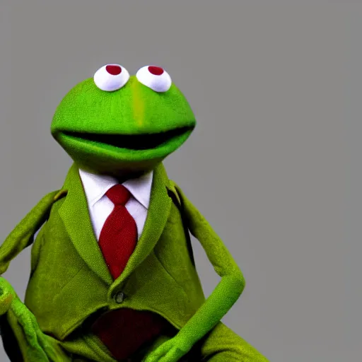 Image similar to a sepia photograph of kermit the frog in a suit