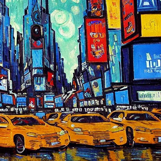 Prompt: time square painted by van gogh