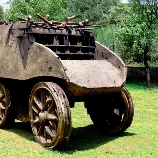 Image similar to an ancient armoured personnel carrier belonging to the Roman Empire