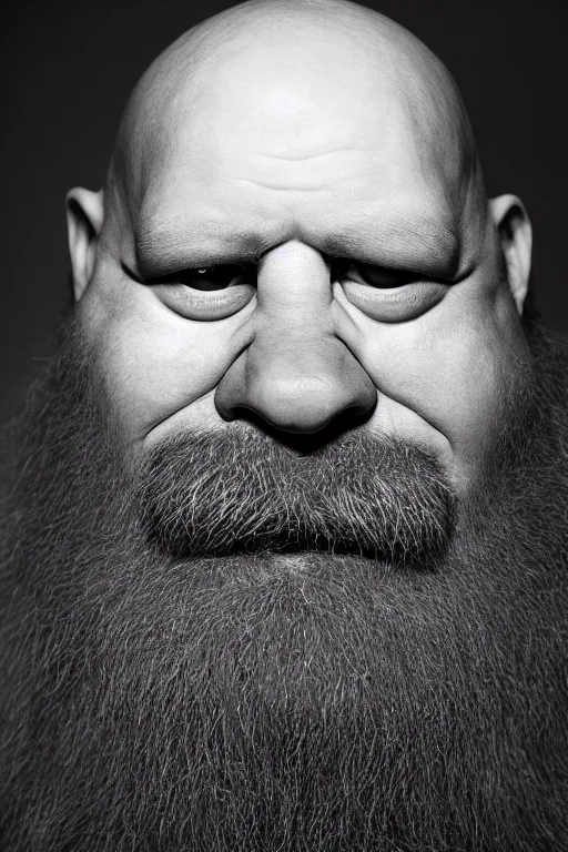 Prompt: studio portrait of man that looks excactly like homer simpson, lookalike, as if homer simpson came to life, soft light, black background, fine details, close - up, award winning photo by jimmy nelson