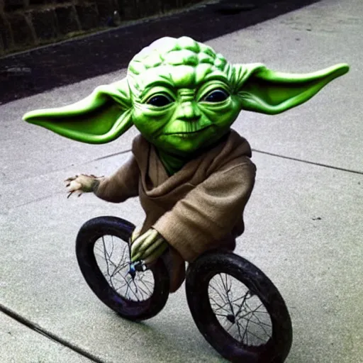 Image similar to yoda riding a unicycle