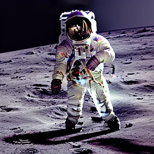 Prompt: an astronaut is skateboarding on the moon digital art