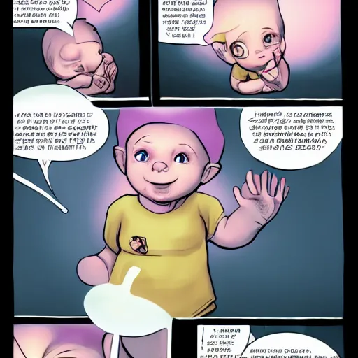 Image similar to portrait of a smug baby performing neurosurgey, medium shot, highly coherent, saga comic, fiona staples