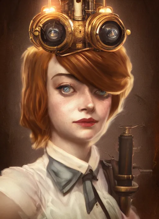 Prompt: Bioshock steampunk Emma Stone, au naturel, hyper detailed, digital art, trending in artstation, cinematic lighting, studio quality, smooth render, unreal engine 5 rendered, octane rendered, art style by klimt and nixeu and ian sprigger and wlop and krenz cushart