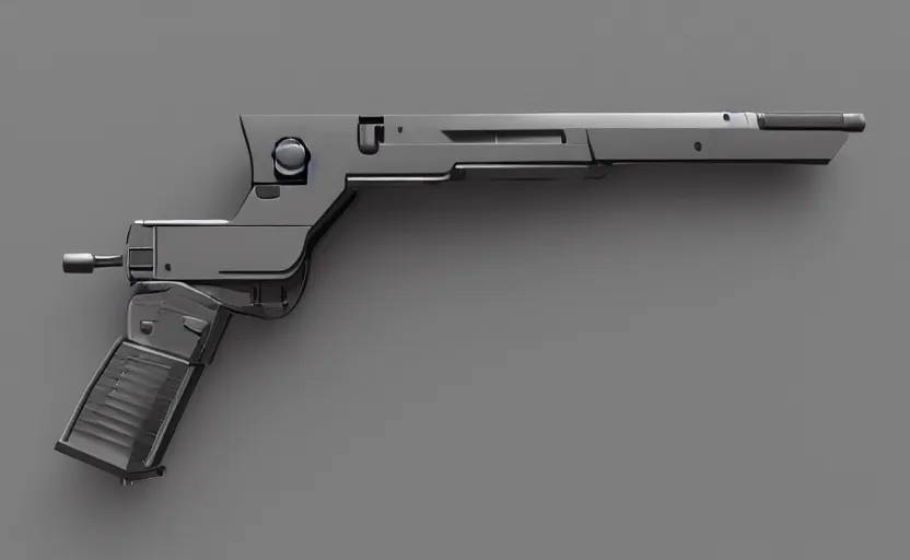 Image similar to minimalist submachine gun inspired by Tesla, studio lighting, photorealistic, highly detailed, trending on artstation, weapon concept art, weaponry concept designs, full color