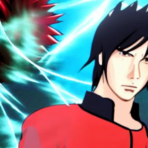 Image similar to keanu reeves fighting anime version of naruto