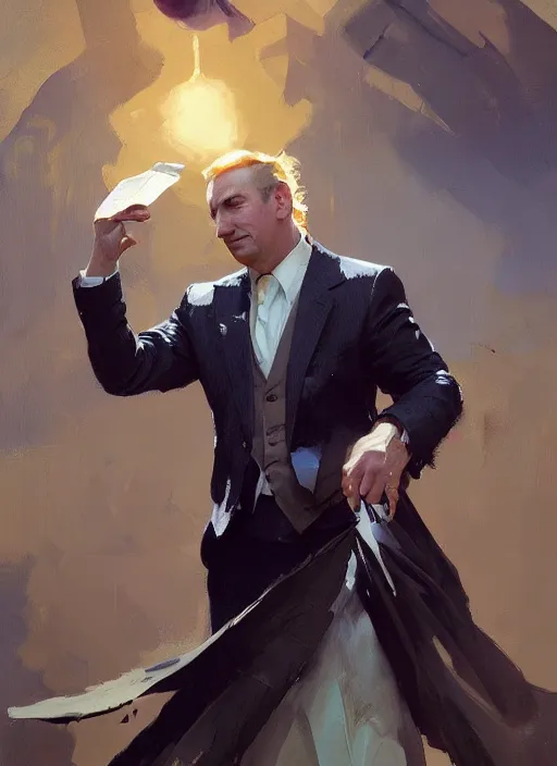 Prompt: portrait of saul goodman, painting by sargent and leyendecker, fantasy, asymmetrical, intricate, elegant, matte painting, illustration, hearthstone, by rhads, by greg rutkowski, by greg tocchini, by james gilleard, by joe fenton