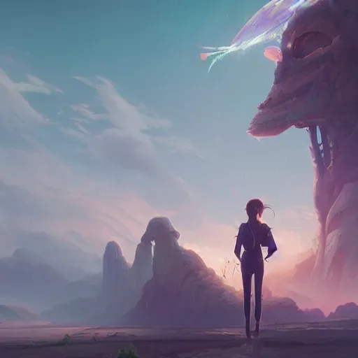 Image similar to highly detailed surreal vfx portrait of scifi landscape, stephen bliss, unreal engine, greg rutkowski, loish, rhads, beeple, makoto shinkai and lois van baarle, ilya kuvshinov, rossdraws, tom bagshaw, global illumination, detailed and intricate environment