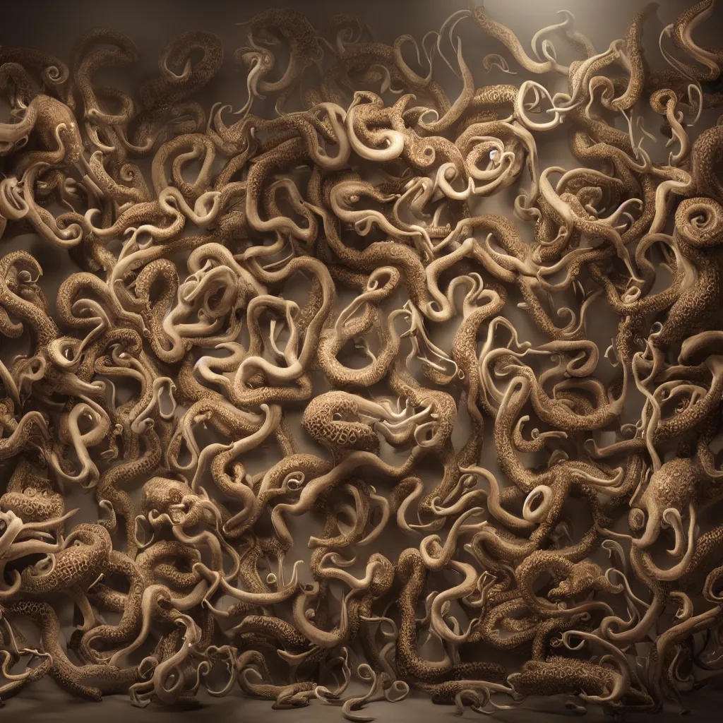 Prompt: a wideshreen photo of a huge cabinet full of octopuses cinematic lighting, hyper realistic, very detailed, Octane render 8k