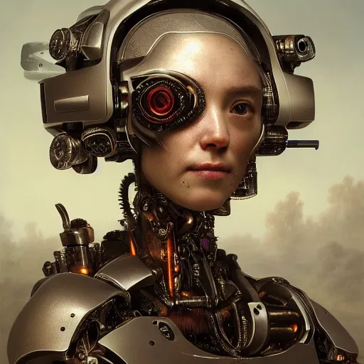 Image similar to Ultra detailed, 4K Portrait of a Cyborg by Rachel Ruysch