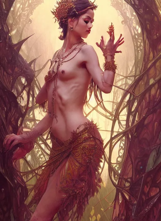 Prompt: kuntilanak on bayan tree, d & d, wet, shiny, fantasy, intricate, baroque, elegant, higly detailed, dramatically art, ultra definition, digital painting, artstation, concept art, smooth, sharp focus, illustration, art by artgerm and greg rutkowski and alphonse mucha and garis edelweiss and alex flores