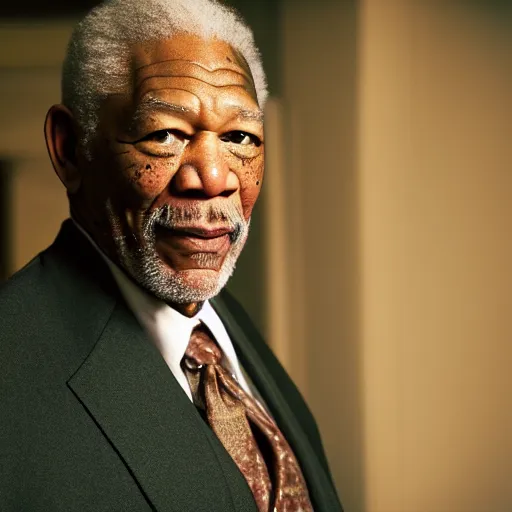 Prompt: a cinematic film still of Morgan Freeman starring as Mike Tyson, portrait, 40mm lens, shallow depth of field, close up, split lighting, cinematic