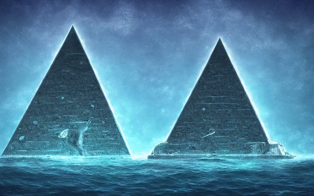 Prompt: pelagic oceanic pyramid of neptune, cybernetic future perfect, award winning digital art
