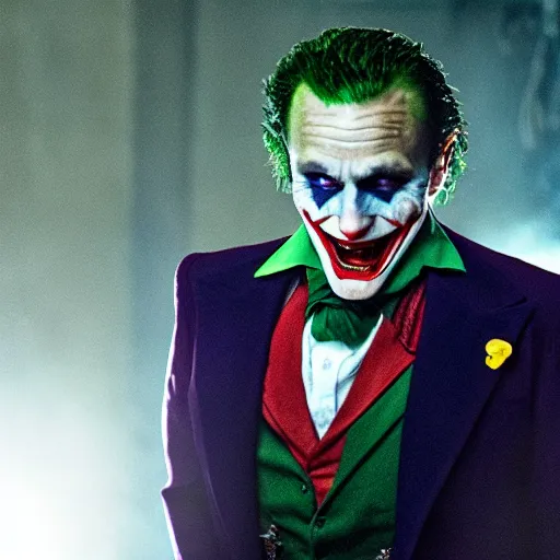 Image similar to stunning awe inspiring ( robin williams ) as the joker 8 k hdr movie still atmospheric lighting