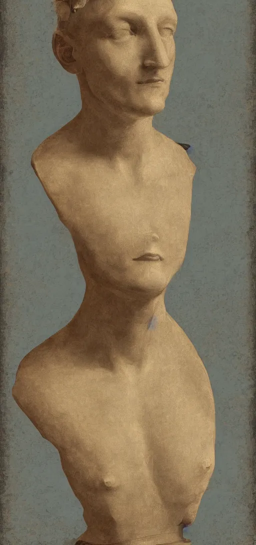 Image similar to a digital artwork of a human bust with their head being an impossible geometry, 4K, impressionist painting,