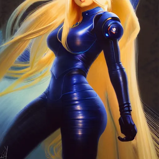 Prompt: portrait of Zero suit Samus with long blonde hair as League of Legends character, digital illustration portrait, dark fantasy, medium shot, intricate, elegant, highly detailed, digital painting, volumetric light, artstation, concept art, smooth, sharp focus, illustration, art by Donato Giancola and Gil Elvgren and Greg Manchess and Alphonse Mucha