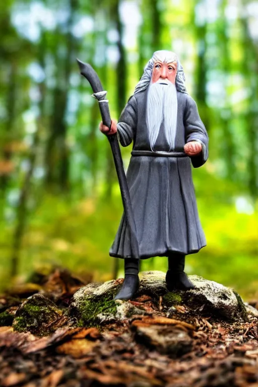Prompt: A full body portrait of Gandalf in a forest, tilt shift, bokeh, detailed, realistic