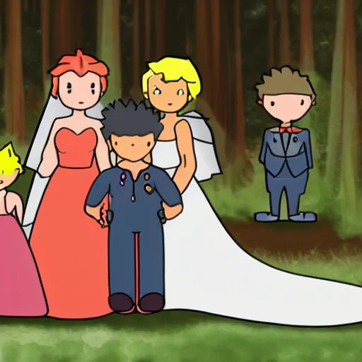 Prompt: family photo if brock and misty got married and had children
