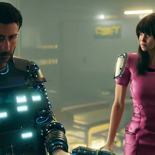 Prompt: film still of mary elizabeth winstead with cybernetic enchancments in cyberpunk 2 0 7 7 ( 2 0 2 4 )