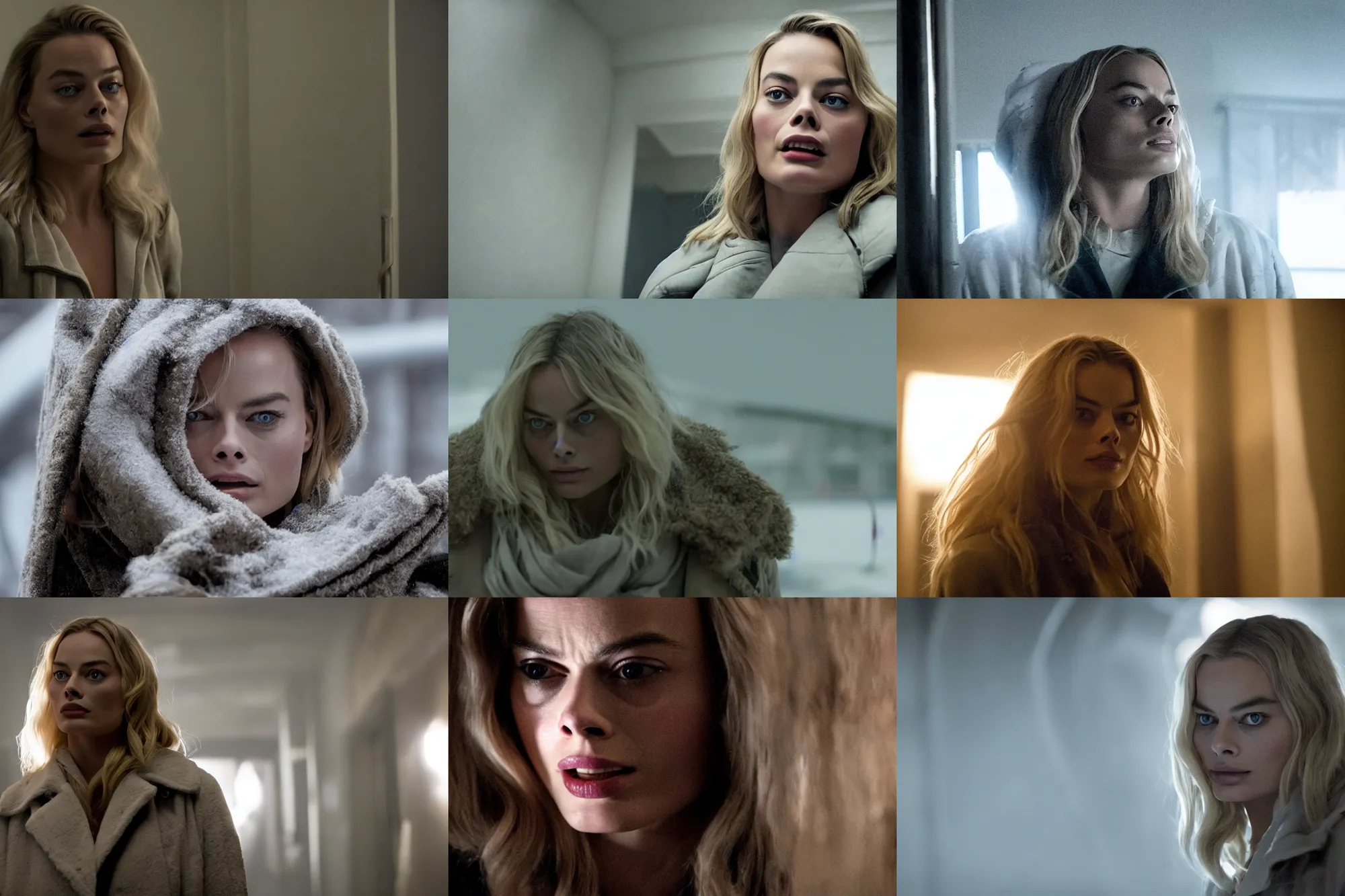 Prompt: margot robbie in the thing (2011), horror, cinematic lighting