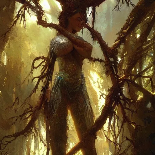 Image similar to tree goddess, epic, fantasy, incricate details, craig mullins