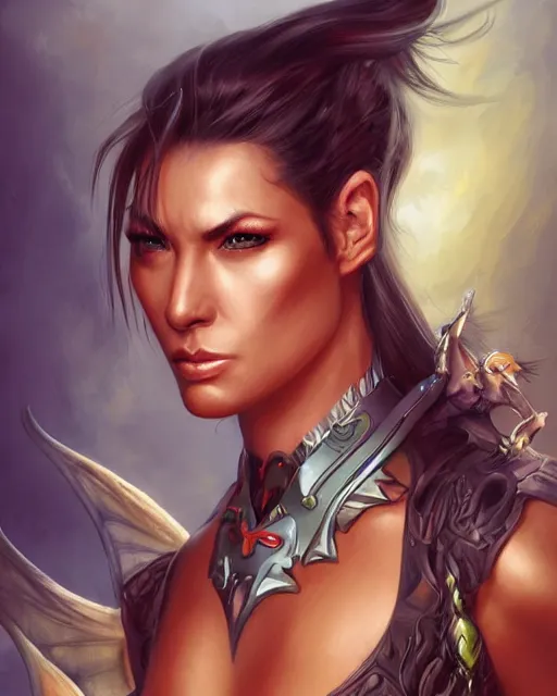 Image similar to dragon raider, digital art by julie bell and artgerm and ross tran and angel ganev, medium shot portrait, highly detailed, trending on artstationhq