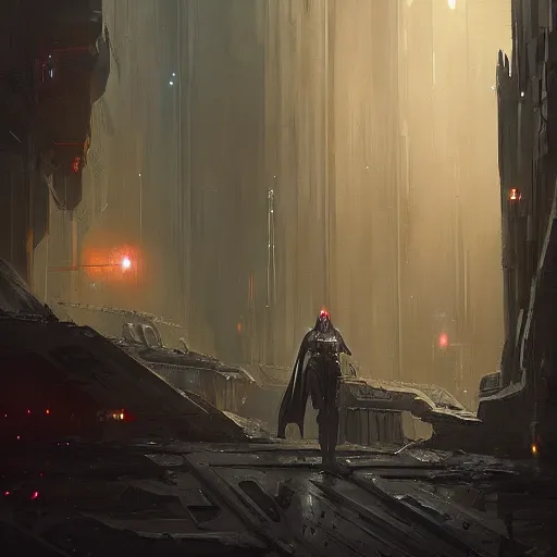 Prompt: star wars concept art by greg rutkowski, an ecomenopolis of palatial, elegant, neo - gothic architecture, dark, reddish cinematic lighting, haunting atmosphere, artstation hq.