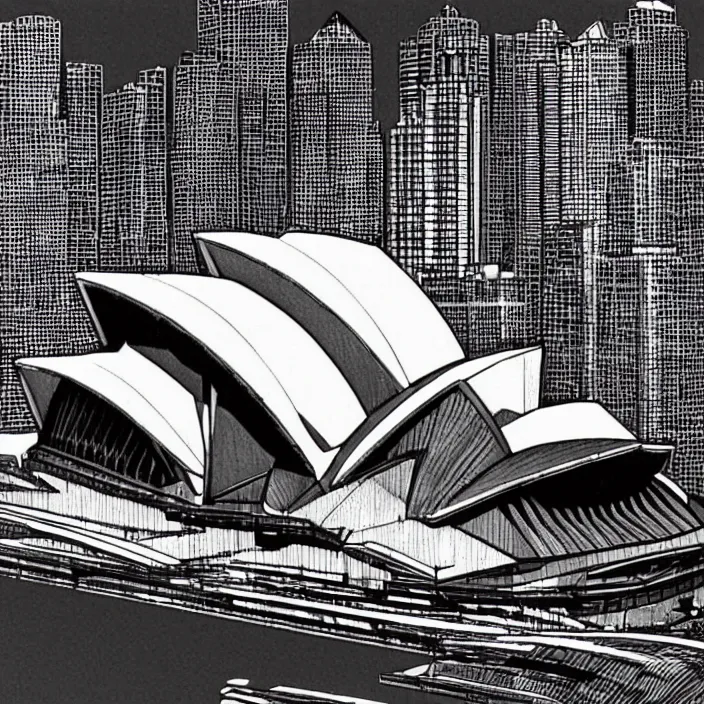 Prompt: futuristic sydney opera house, highly detailed, hyper realistic, art by todd mcfarlane