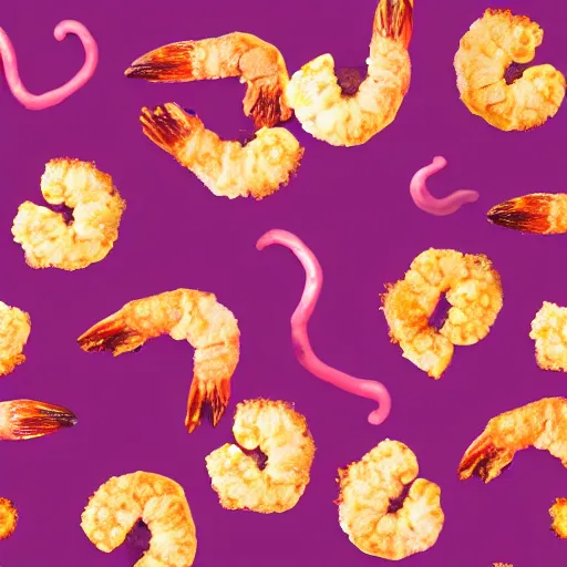 Image similar to seamless looping design of tempura shrimp on pink background