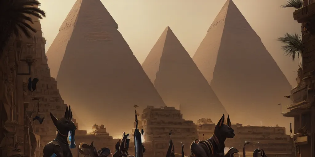 Prompt: anubis in egypt city, sharp focus, wide shot, trending on artstation, masterpiece by greg rutkowski by ross tran by fenghua zho