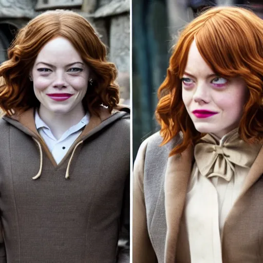 Image similar to emma stone as hermione granger in hogsmeade