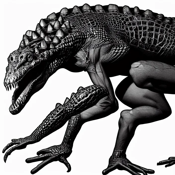 Image similar to Fusion between a crocodile and a crow, photomorph, realistic anatomy