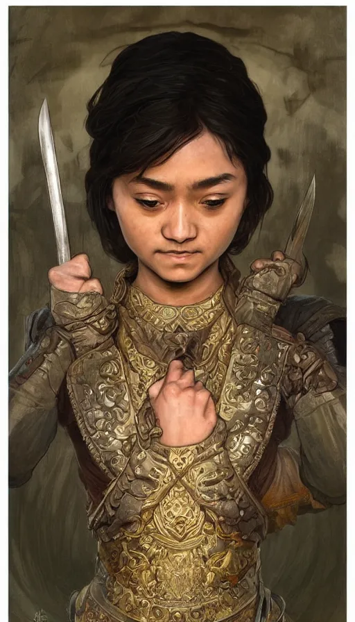 Image similar to ancient javanese arya stark, highly detailed, digital painting, artstation, concept art, smooth, sharp focus, illustration, ArtStation, art by artgerm and greg rutkowski and alphonse mucha and J. C. Leyendecker and Edmund Blair Leighton and Katsuhiro Otomo and Geof Darrow and Phil hale and Ashley wood and Ilya repin and Charlie Bowater