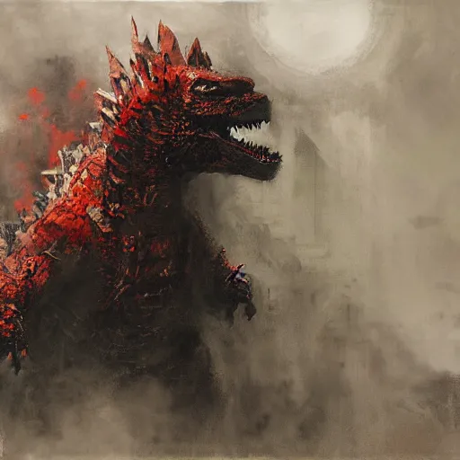 Prompt: heisei era godzilla painted by jeremy mann