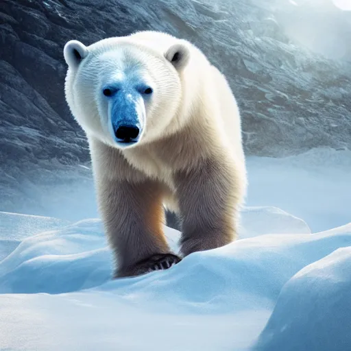 Prompt: a beautiful photo of a polar bear on a mountain, hyper realistic, natural light, concept art, cozy, atmospheric and cinematic lighting