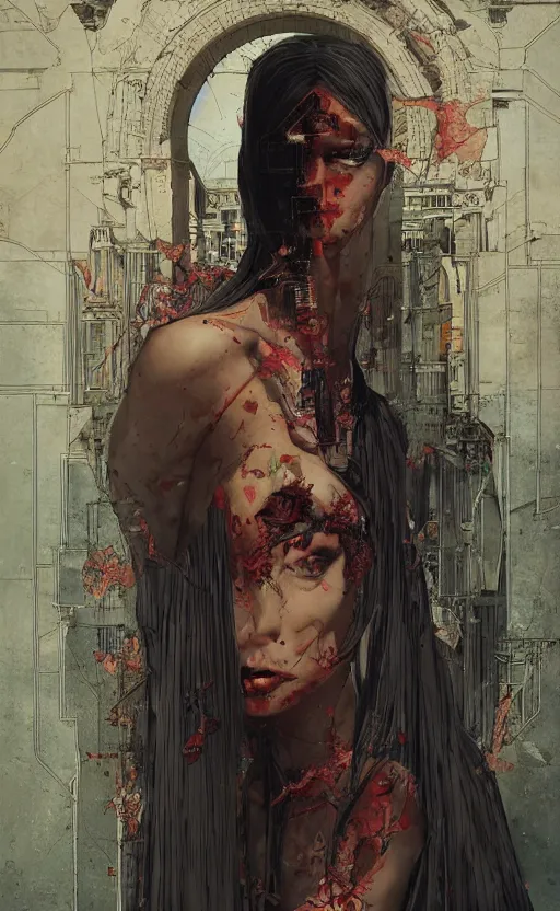 Image similar to badempanada, eun emerging from renaissance italy into a cyberpunk mutiversal realm by conrad roset, nicola samuri, dino valls, m. w. kaluta, jakub rebelka, rule of thirds, seductive look, beautiful