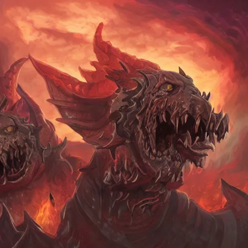 Image similar to hell cerberus, hell background, epic fantasy style, in the style of Greg Rutkowski, hearthstone artwork