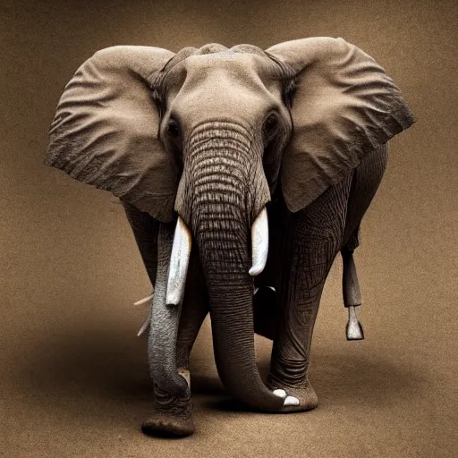 Prompt: an elephant falling apart and crumbling to dust to the air, photorealistic