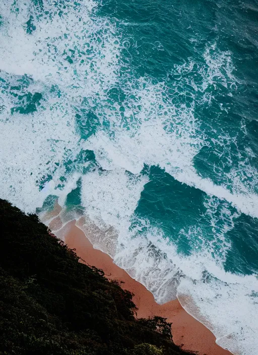 Image similar to a view of the ocean from a cliff, a tilt shift photo by liam wong, unsplash, naturalism, cinematic view, terragen, shot on 7 0 mm