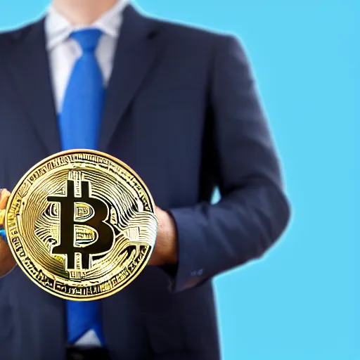 Image similar to businessman holding a happy bitcoin