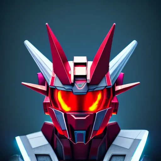 Prompt: red gundam head, fire elemental, octane render, soft light, mekka, behance, vector, highly detailed illustration, realistic, custom design, dribbble. com, by secondsyndicate studio,