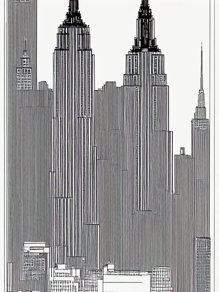 Image similar to Architecture blueprint copy, Empire State Building. Vertical cut. Technical drawing