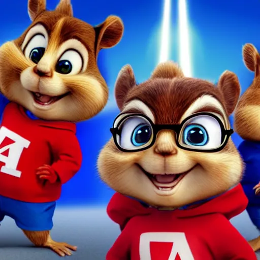 Image similar to alvin and the chipmunks live action, modern united states propaganda video
