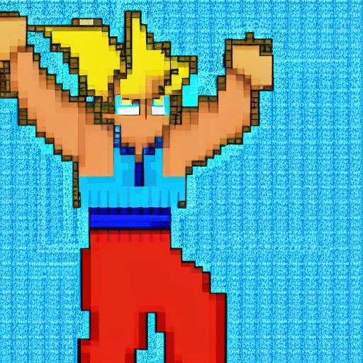 Prompt: pixel art, pixel game, goku charging up a kamehameha wave, video game, high quality