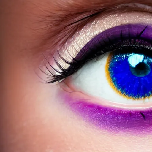 Image similar to close up photo of beautiful purple eye, no eyeshadow. 8k.